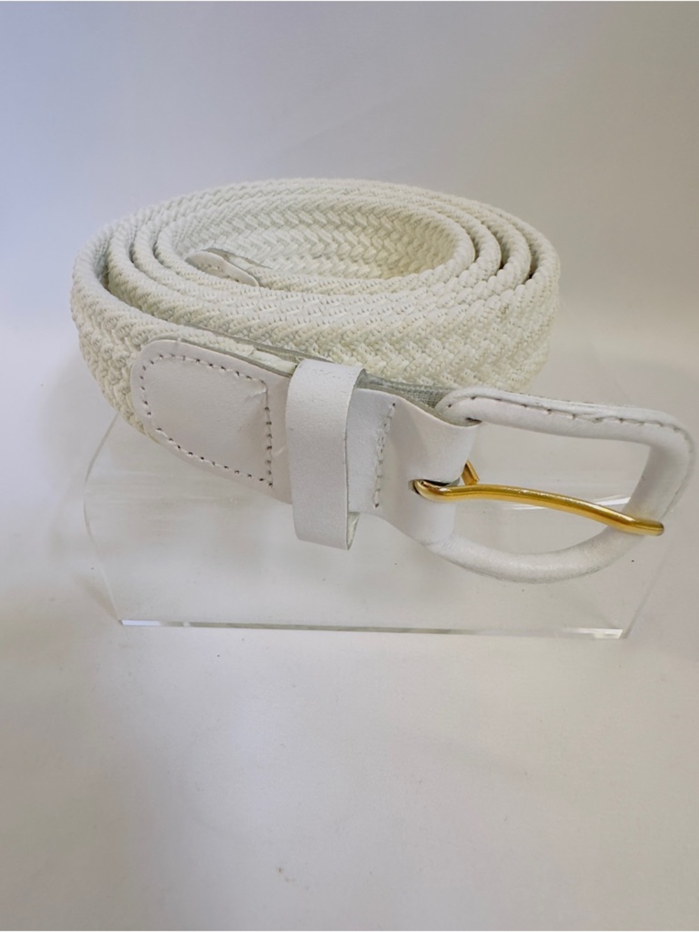 Unbranded Elastic Stretch Woven White Man's Woman's Belt XL/48" Genuine Leather